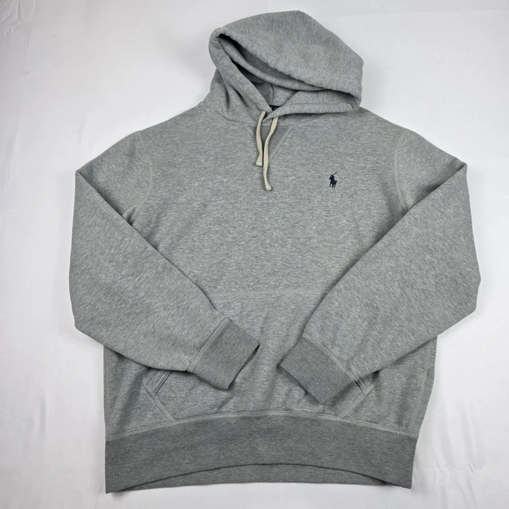 Polo Ralph Lauren Hoodie Mens Medium Gray Fleece Pullover Sweatshirt Logo
